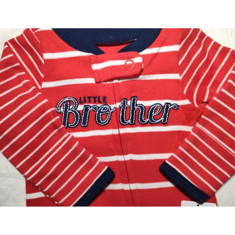Carter's Little‎ Brother Preemie Baby Footed Sleeper Red White Stripe Cotton 1pc